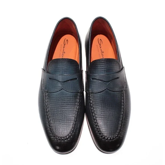 Santoni NWB Door Loafers Size 7.5 US 8.5 in Blue Leather Made in Italy - Picture 2 of 11
